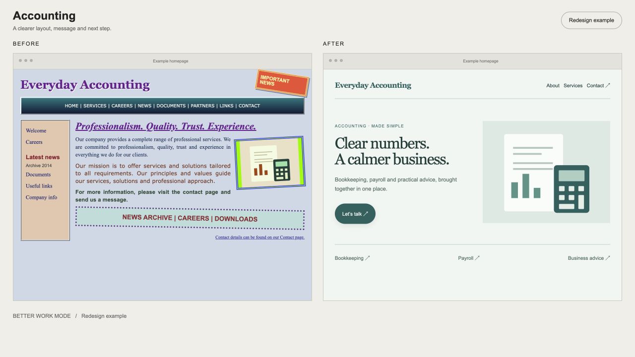 Before and after layout: Accounting redesign example
