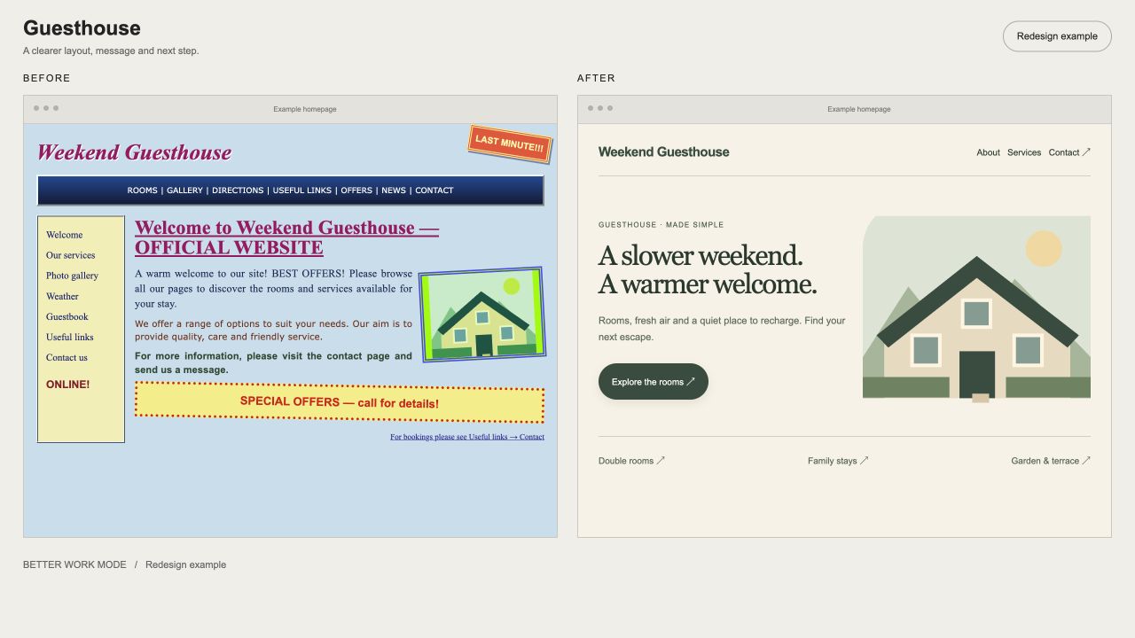 Before and after layout: Guesthouse redesign example